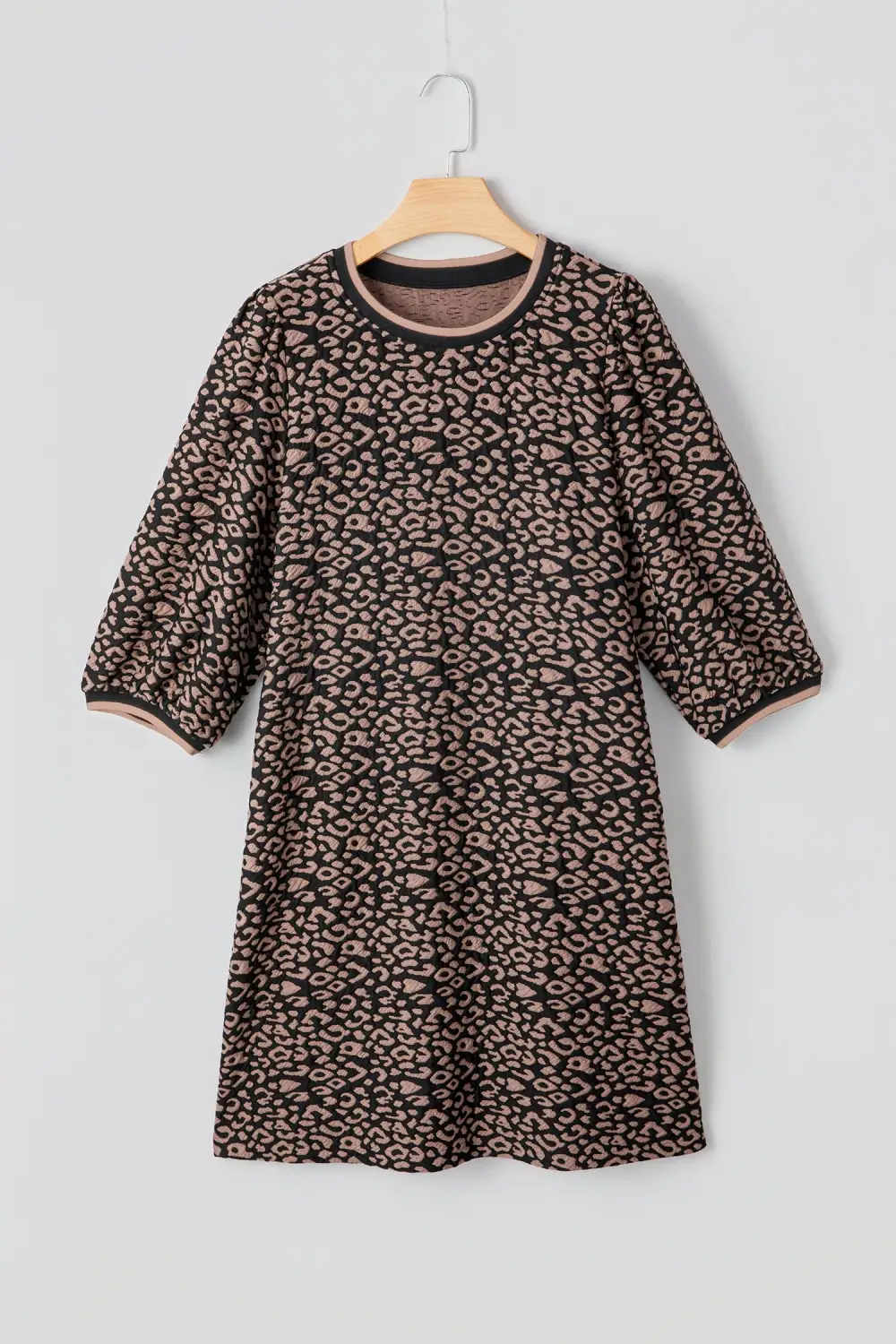 Leopard Print Bubble Sleeve Shift Mini Dress