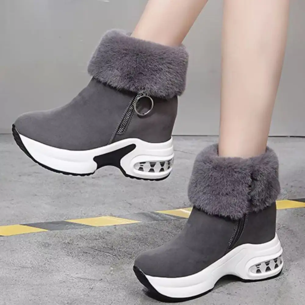Fuzzy Side-Zip Platform Ankle Boots