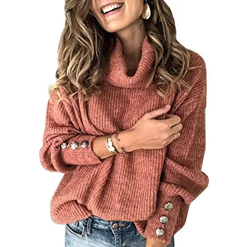Women's Oversized Turtleneck Chunky Pullover Sweaters Cowl Neck Long Sleeve Winter Slouchy Loose Knit Sweaters