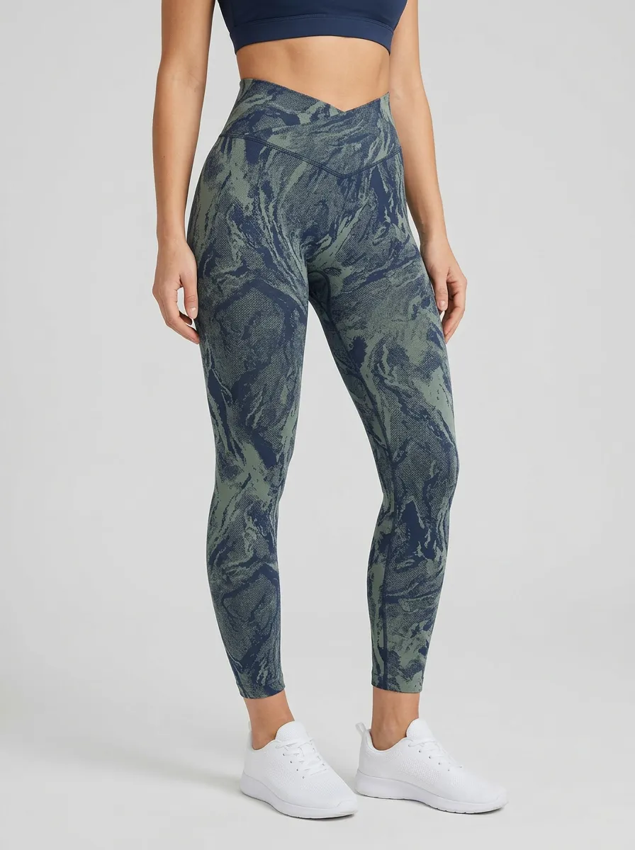 Women's Abstract-Marble V-Waist Ankle-Length High-Rise Leggings