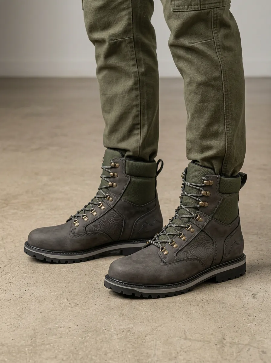 Men's Classic Hiking Topographic Pattern Work Boots