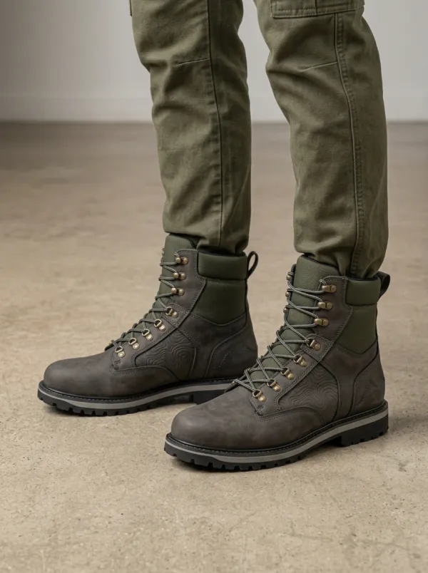 Men's Classic Hiking Topographic Pattern Work Boots