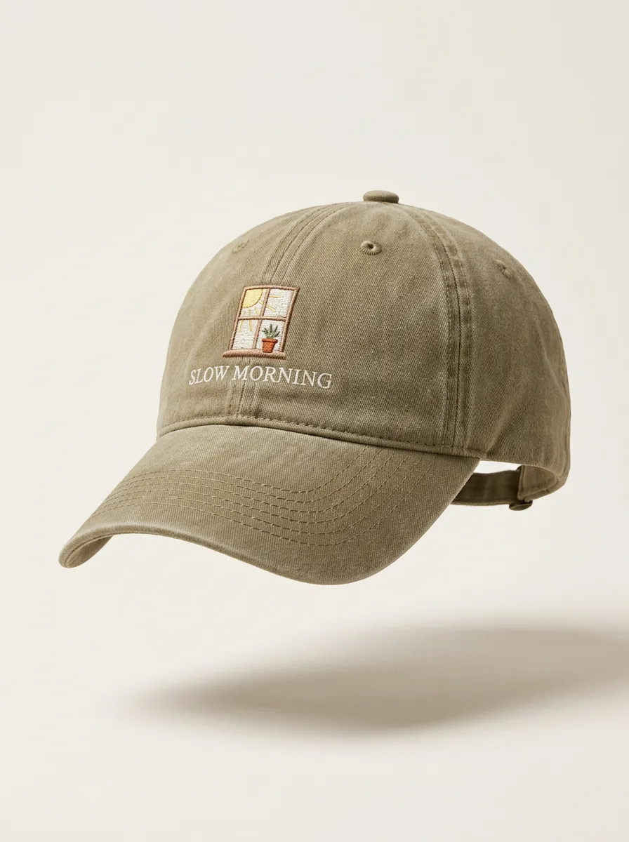 Slow-Morning Window-Motif Embroidered Unisex Baseball Cap