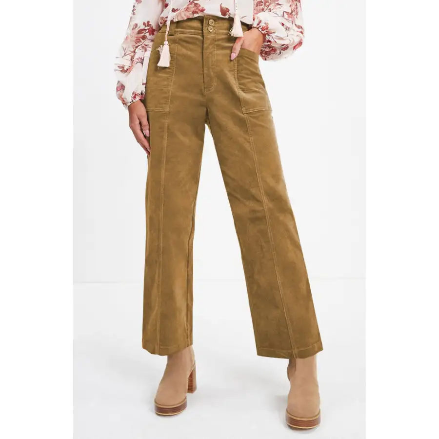 Half Elastic Waist Straight Pants