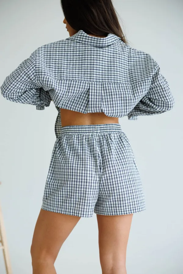 Cotton Plaid Drawstring Casual Shorts