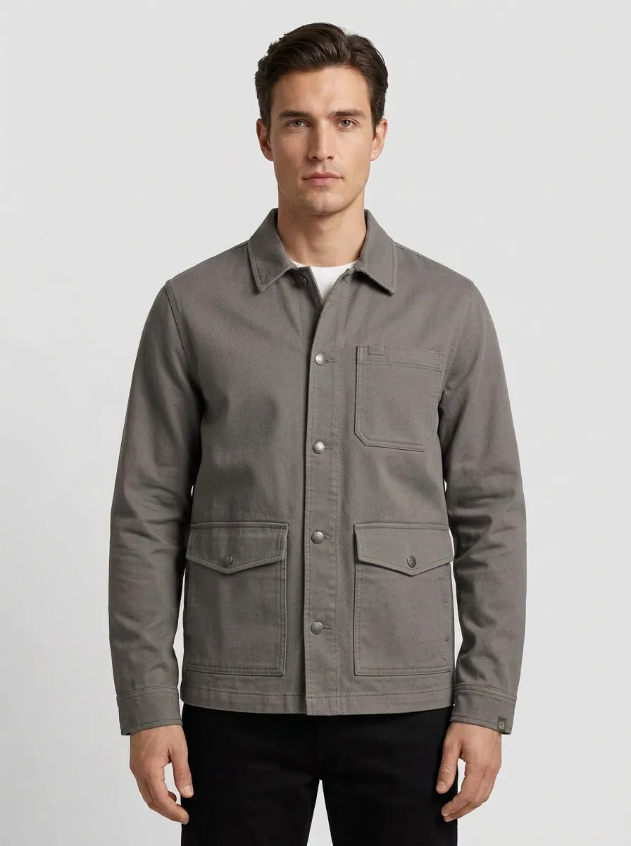 Men's Casual Outdoor Olive Green Button-Up Utility Jacket