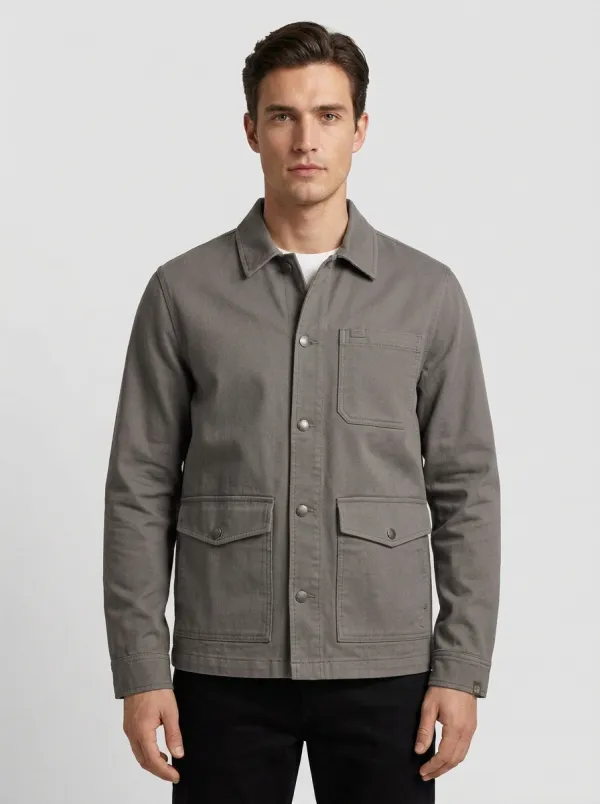Men's Casual Outdoor Olive Green Button-Up Utility Jacket