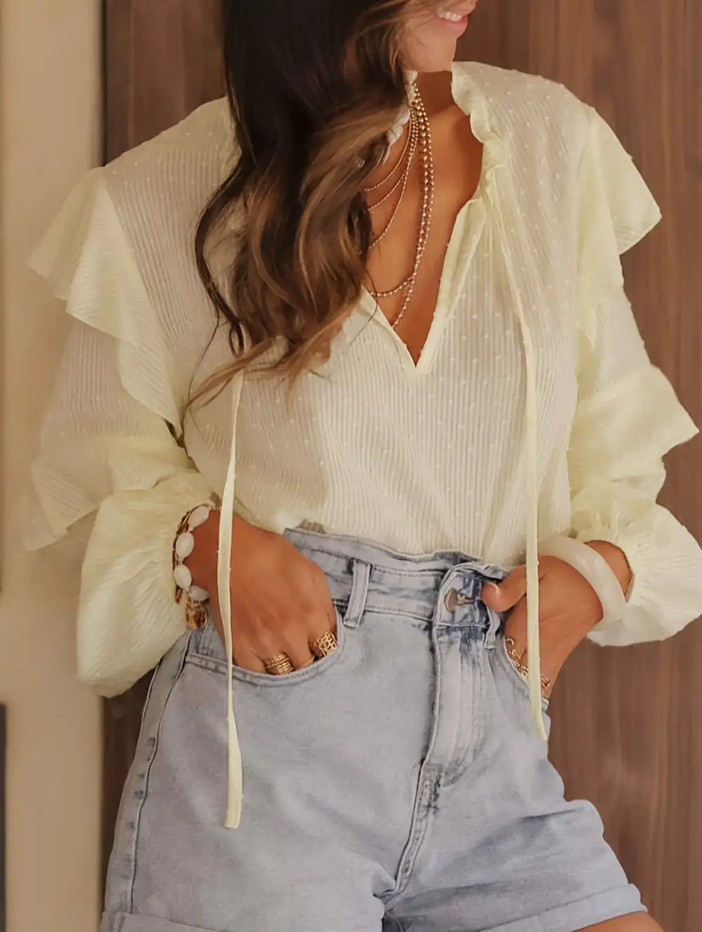 Loose Tie Neck Office Pullover Blouse