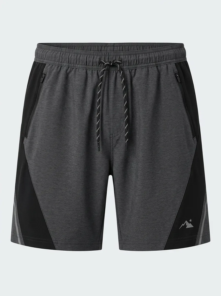 Men's Charcoal Grey Color-Blocked Athletic Shorts