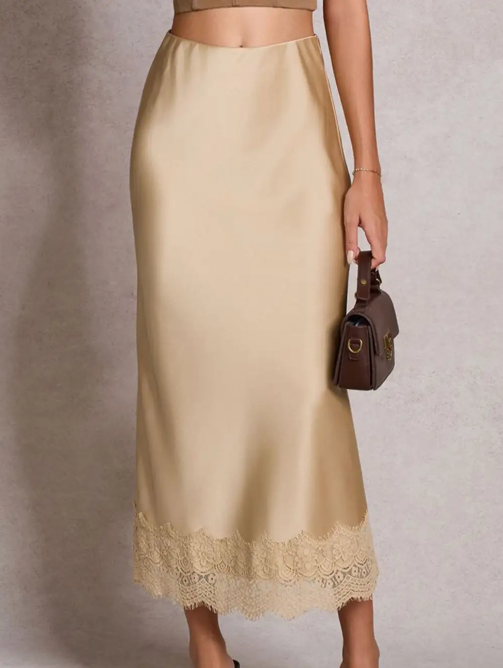 Lace Satin Bodycon Skirt