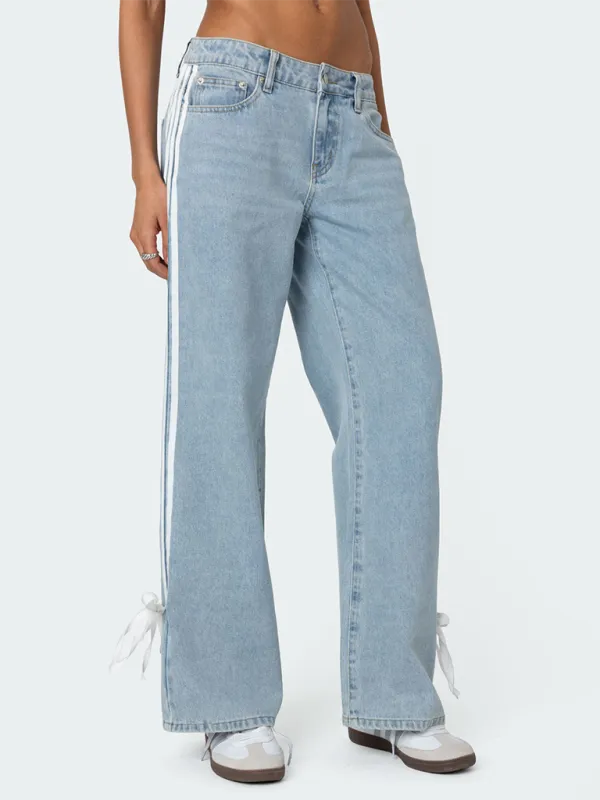 Casual Wide Leg Drawstring Denim Jeans
