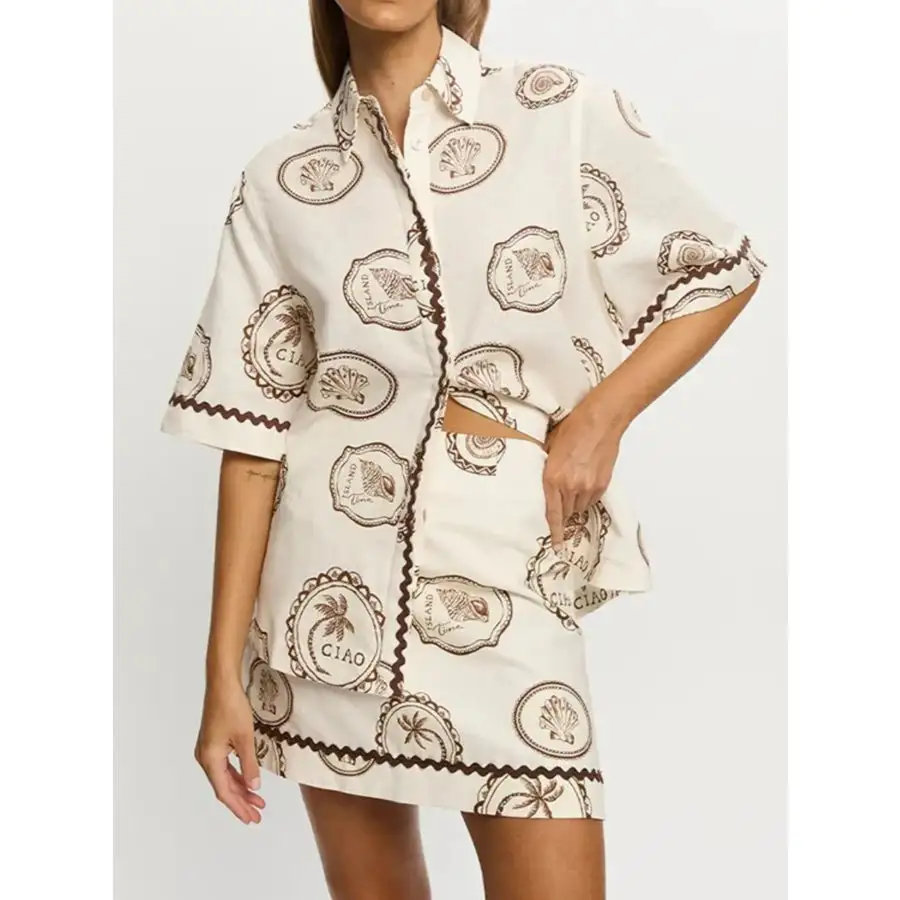 Relaxed Printed Button Up Shirt and Skirt Set