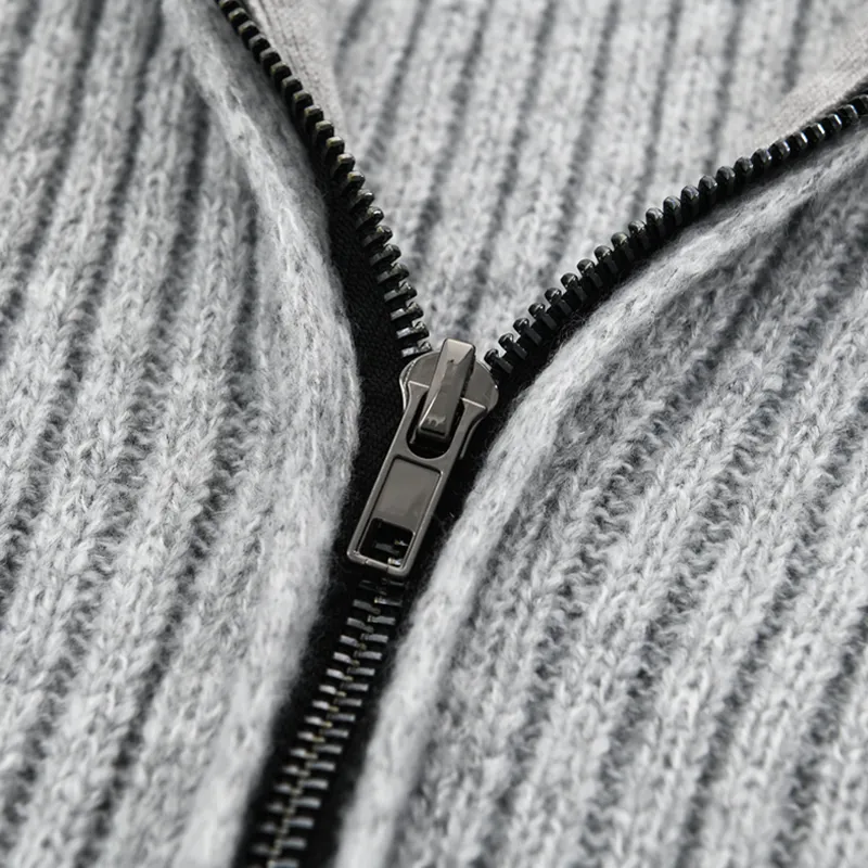 Ribbed Button Band Collar Cardigan