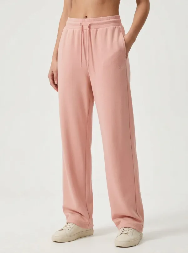 Women's Minimalist Beige Solid Color Drawstring Lounge Pants