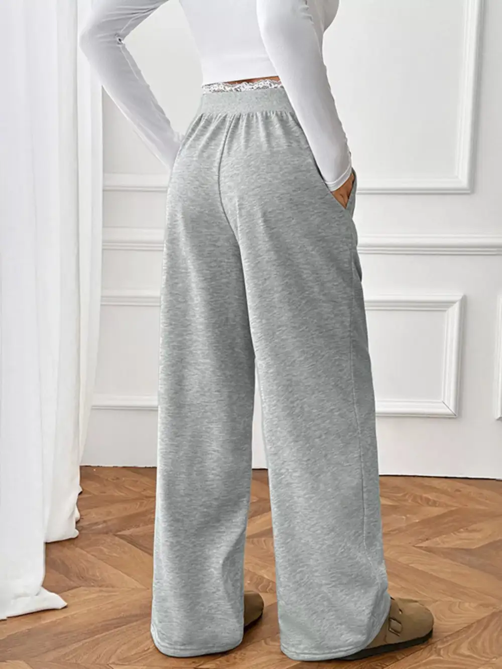 Lace Detail Wide Leg Pants