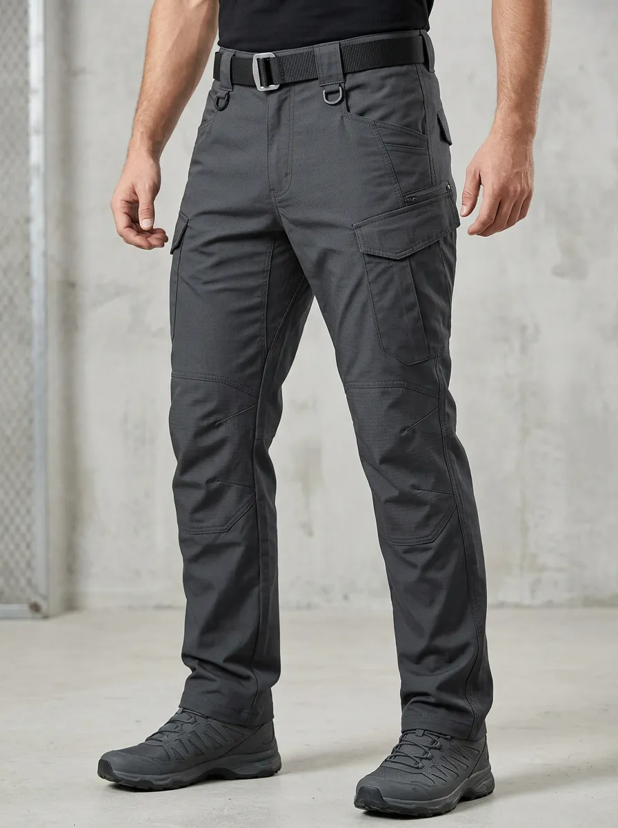 Mobility-Focused Utility Cargo Trousers with Integrated Belt Detail