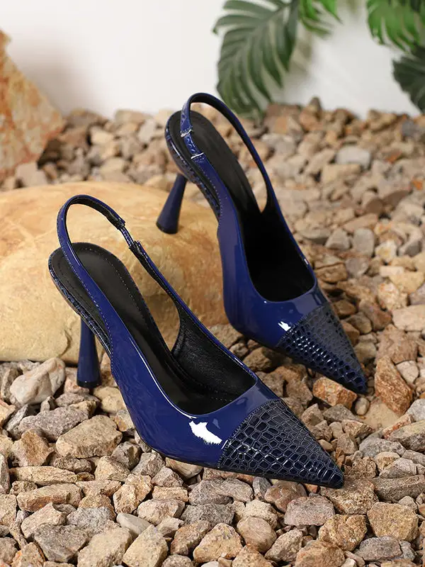 Pointed-Toe Panel Detail Slide Heeled Sandals