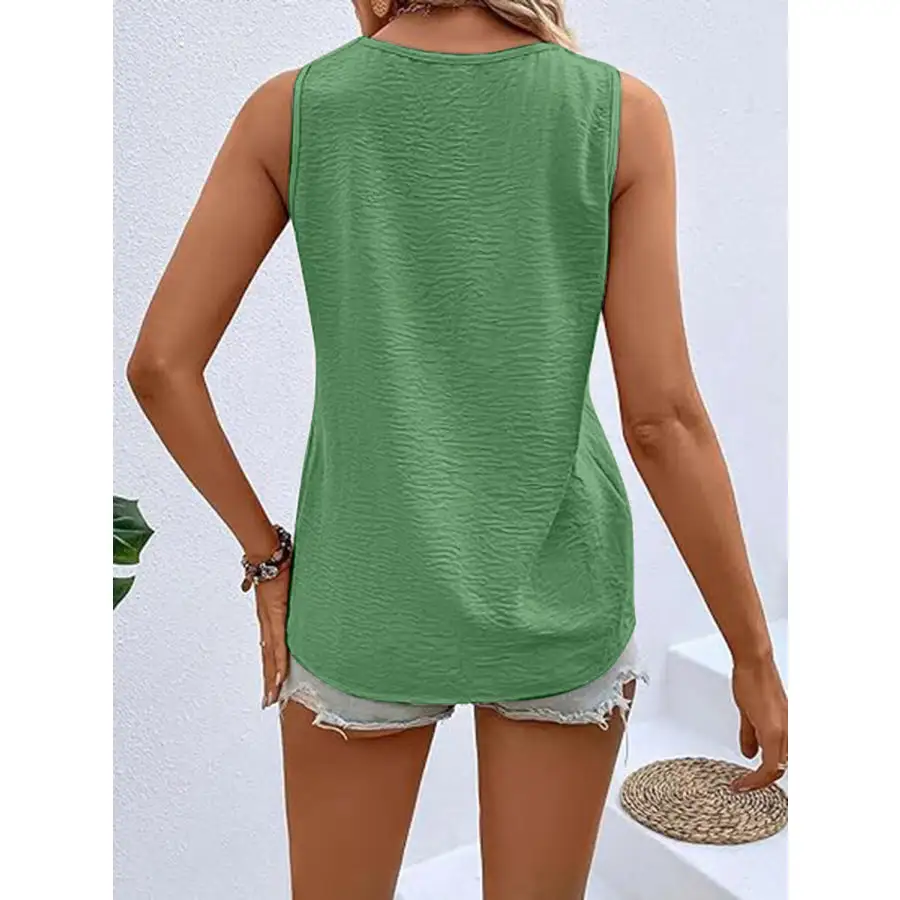 Full Size Decorative Button V Neck Tank