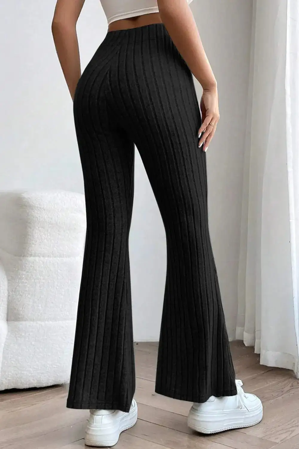Flare High Waist Ribbed Cropped Pants