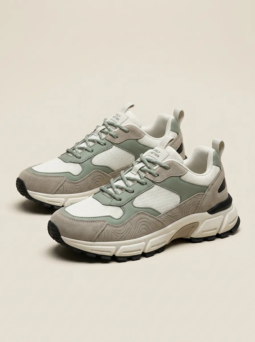 Casual Panel Hiking-Inspired Topographic Casual Sneakers