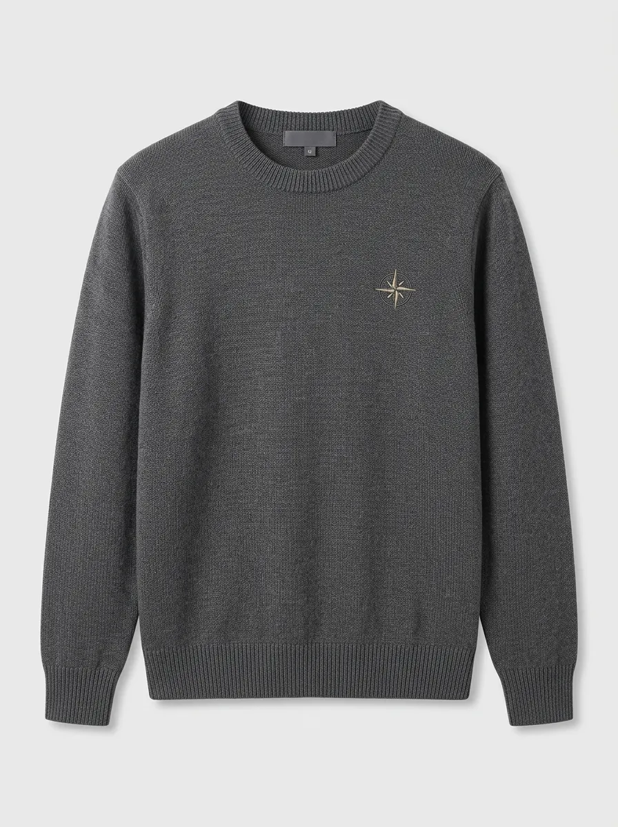 Men's Compass Embroidered Fine-Knit Crewneck Sweater