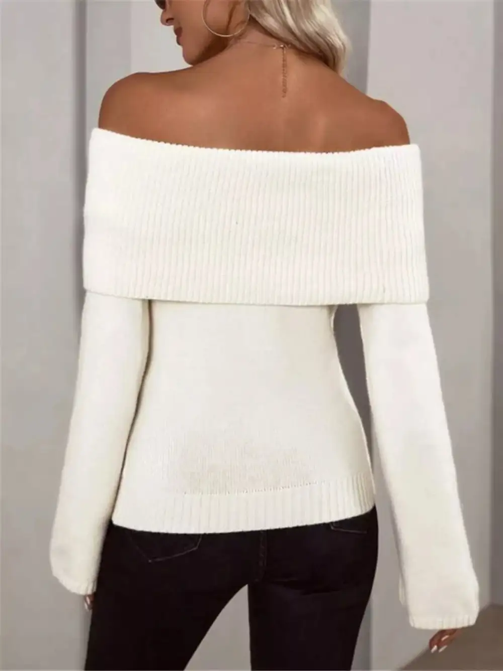 Off-Shoulder Ribbed Knit Sweater