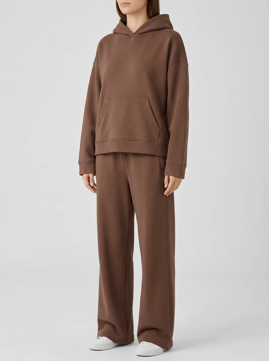 Women's Double-Layer Hooded Pullover and Wide-Leg Trouser Set