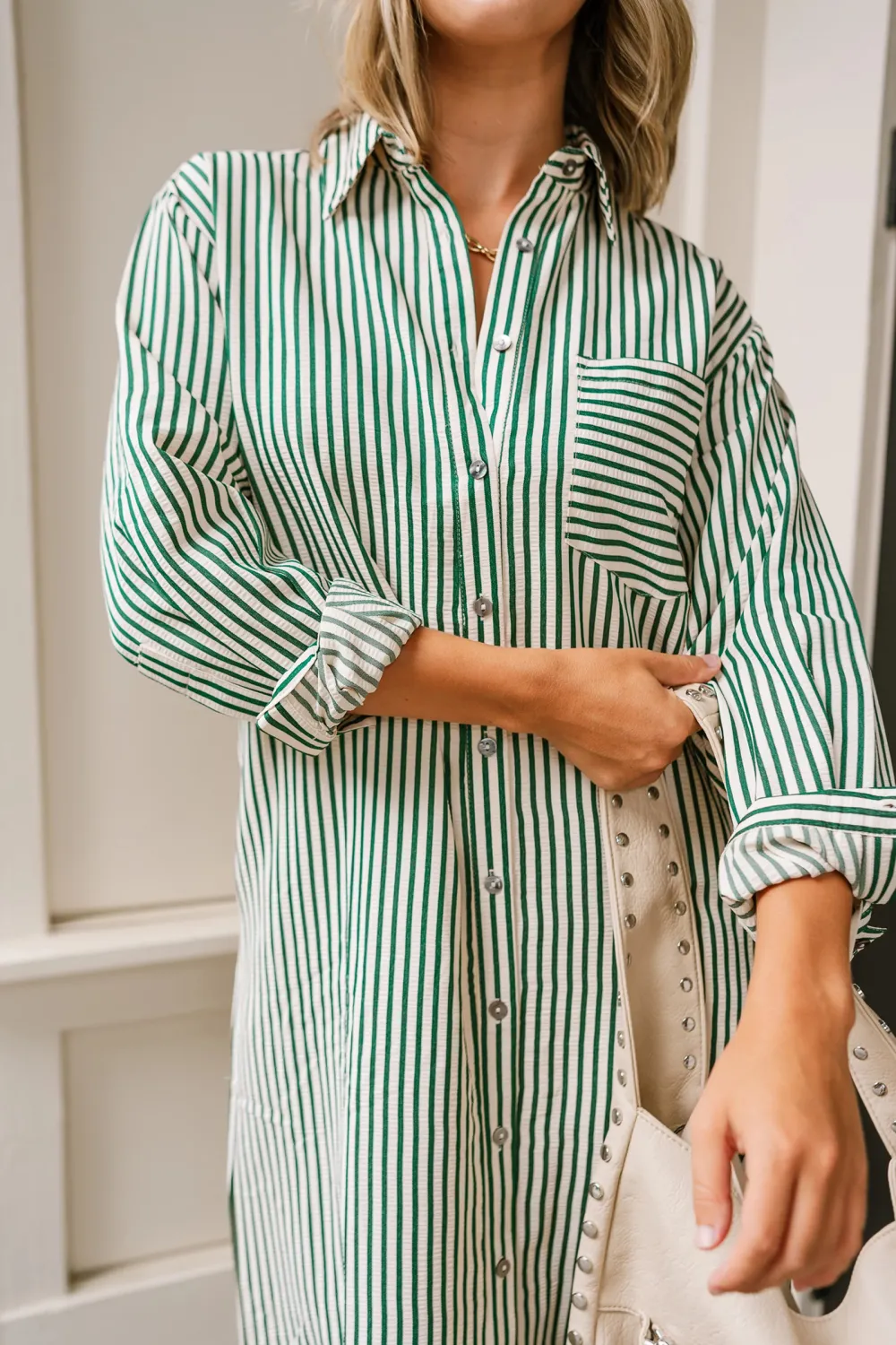 Striped Button Up Long Sleeve Dress