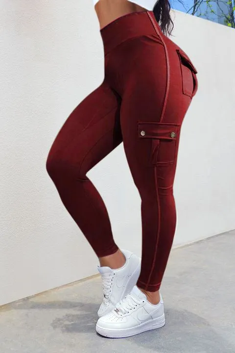 Solid Flap Pocket High Waist Leggings