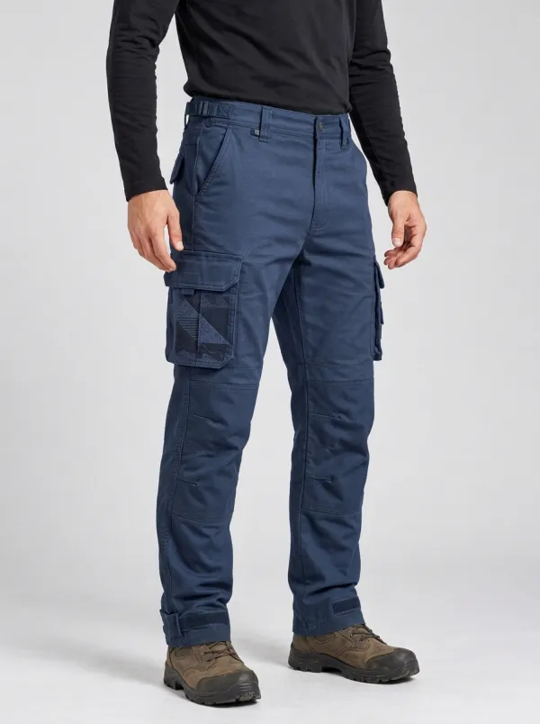 Men's Charcoal Grey Geometric Reinforced Knee Adjustable Hem Tactical Cargo Pants