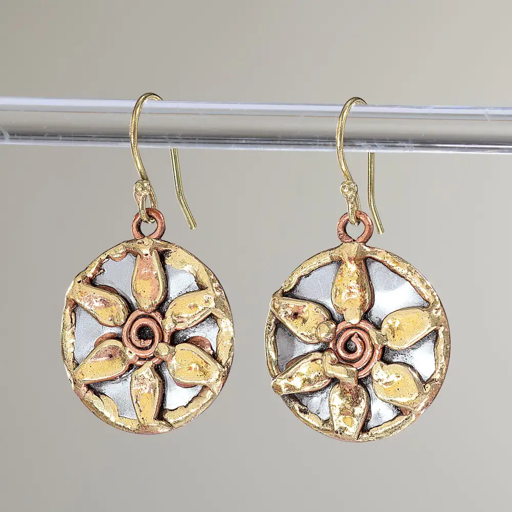 Refined Brass Floral Drop Earrings