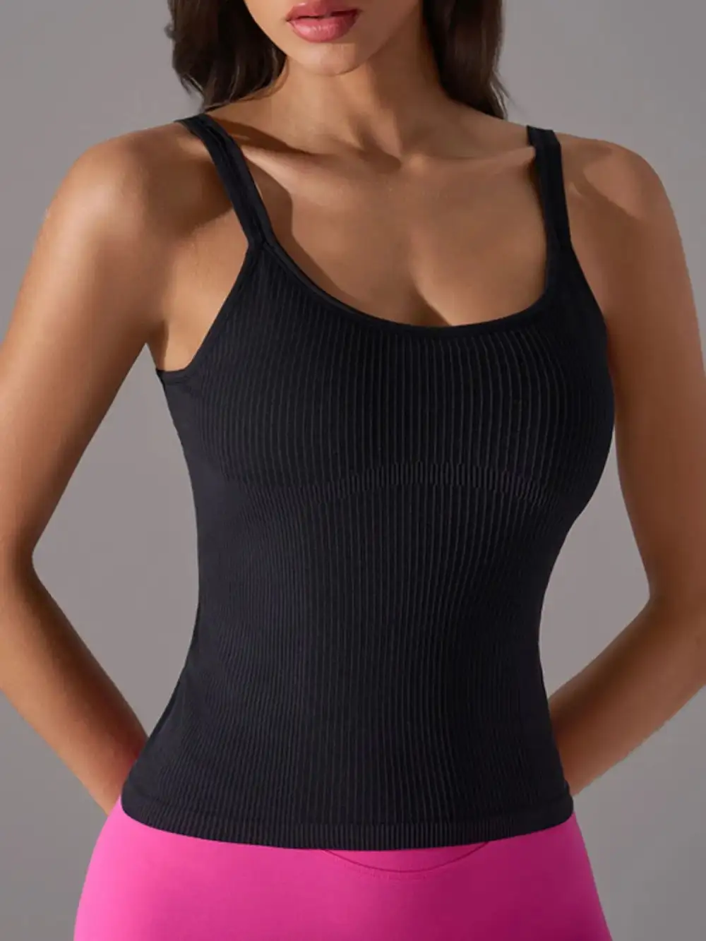 Refined Scoop-Neck Removable-Pad  Tank Top