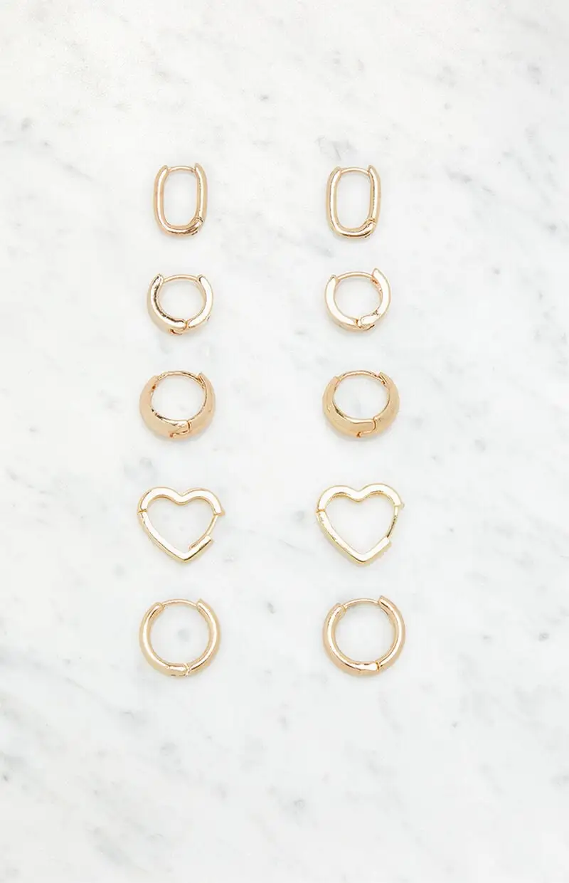 LA Hearts 5 Pack Huggie Heart Hoop Earrings