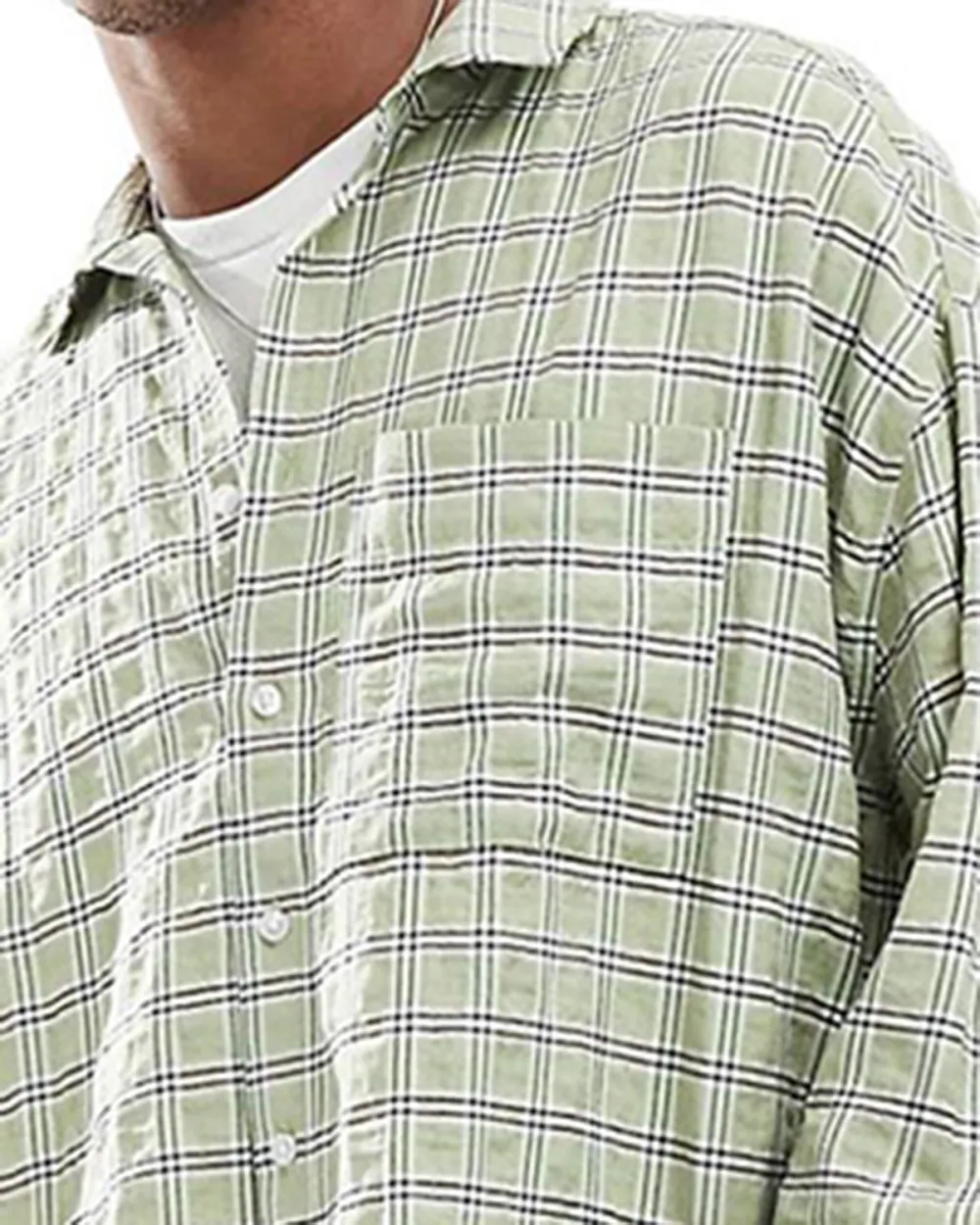 Oversized Seersucker Shirt In Green Check