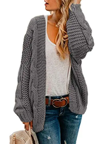 Womens Open Front Long Sleeve Chunky Knit Cardigan Sweaters Loose Outwear Coat
