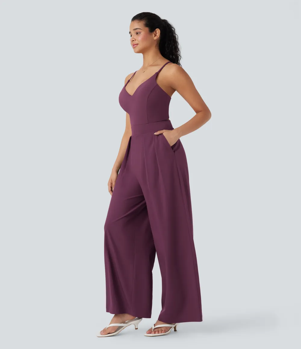 Breezeful Wide Leg Quick Dry Casual Slip Jumpsuit with Pockets-Easy Peezy Edition