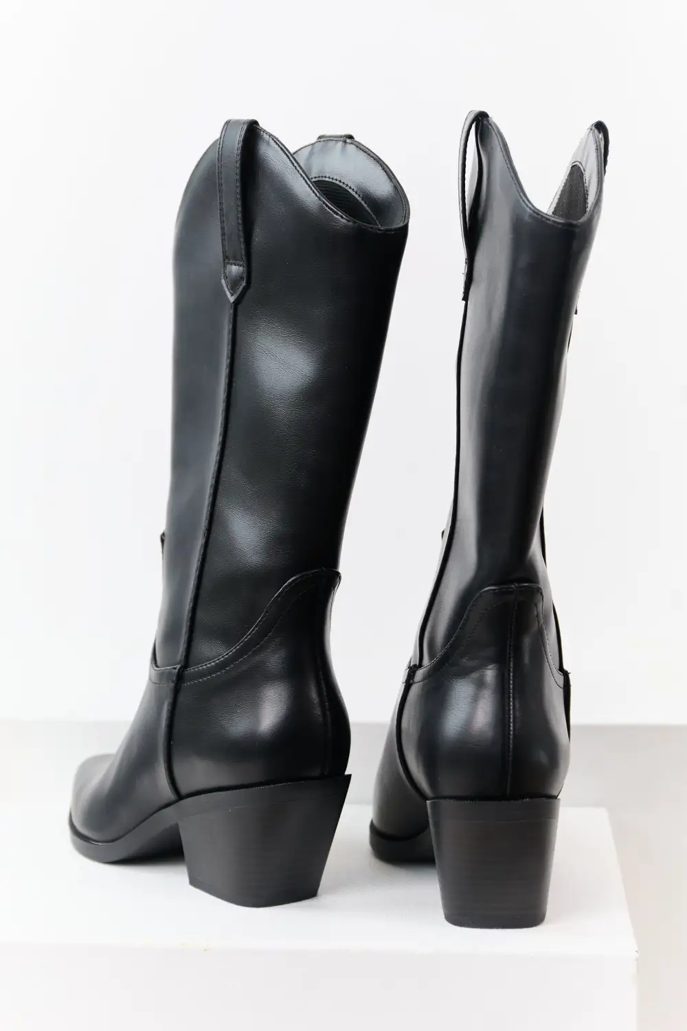Black Faux Leather Western Style Tall Boots