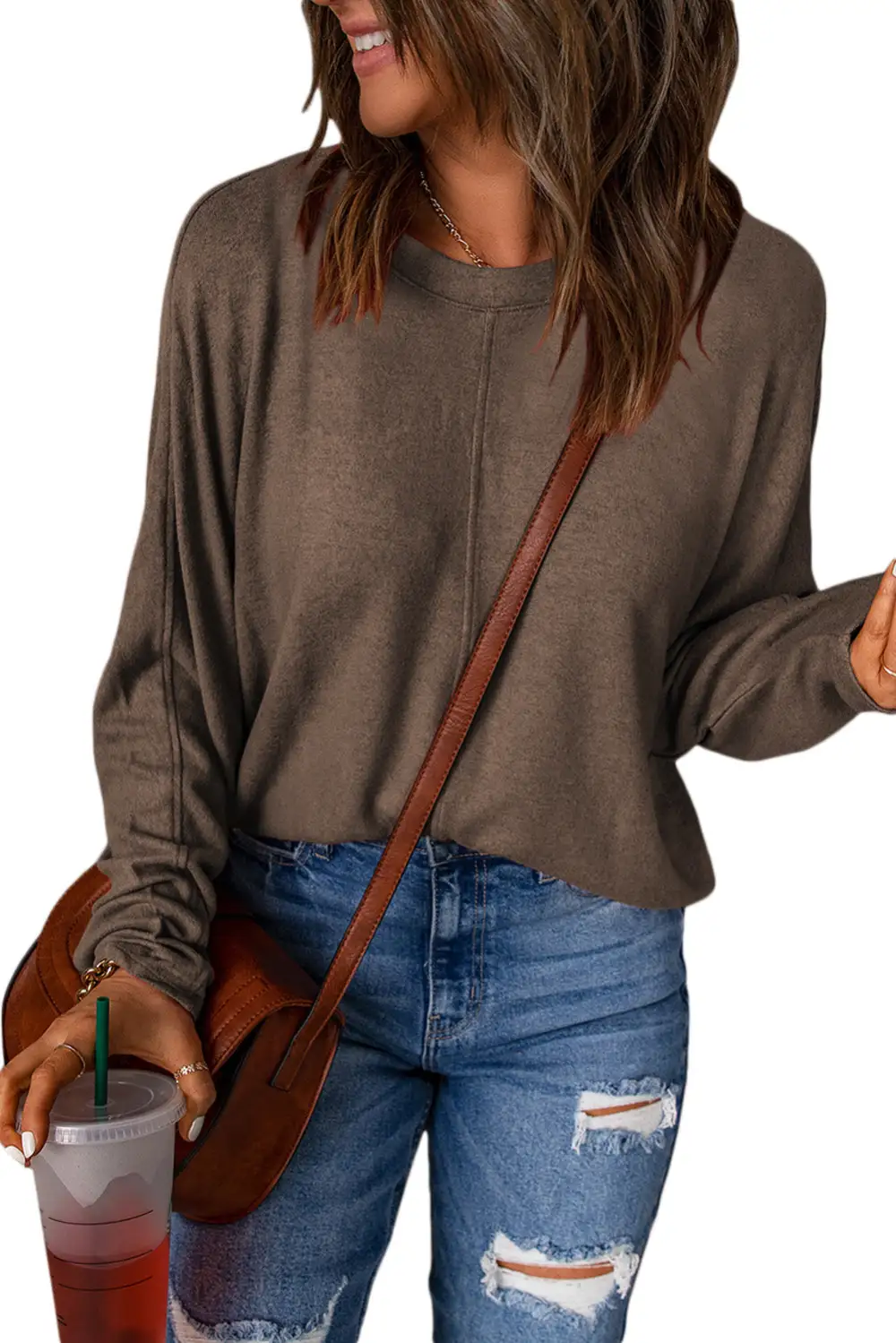 Women's Solid Long Sleeve Patchwork Top