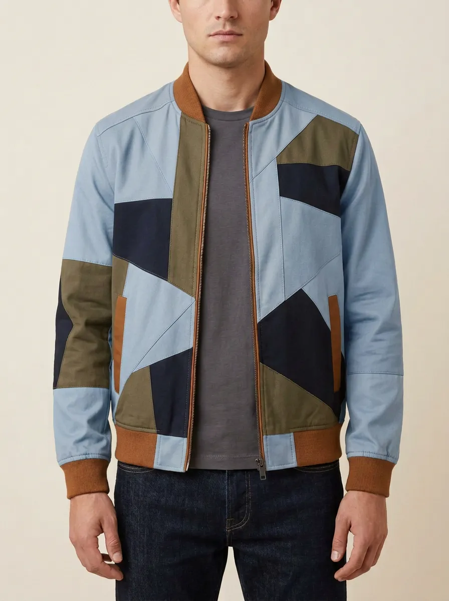 Patchwork Print Panel Detail Bomber Jacket