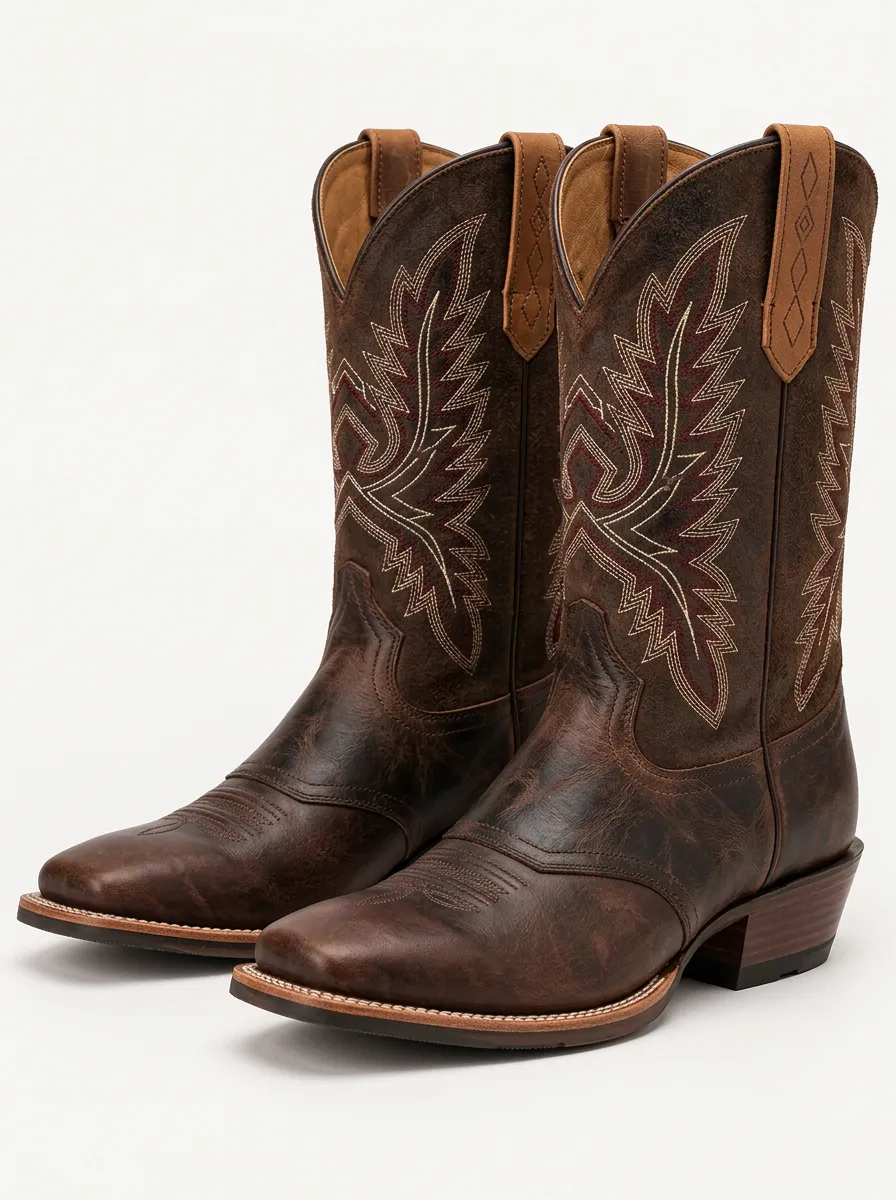 Men's Red Leather Cowboy Boots with Practical Silhouette