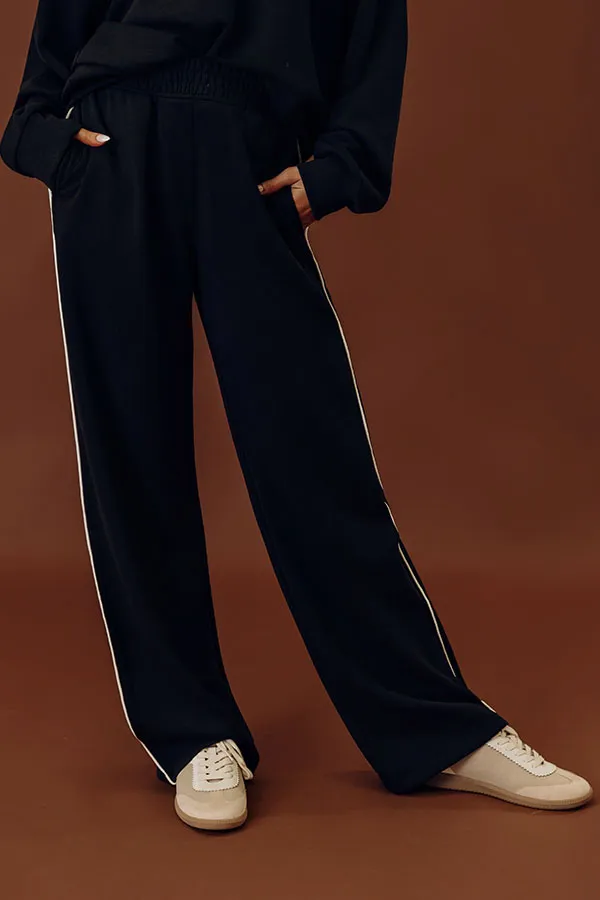 High Waist Straight Leg Striped Scuba Knit Pants