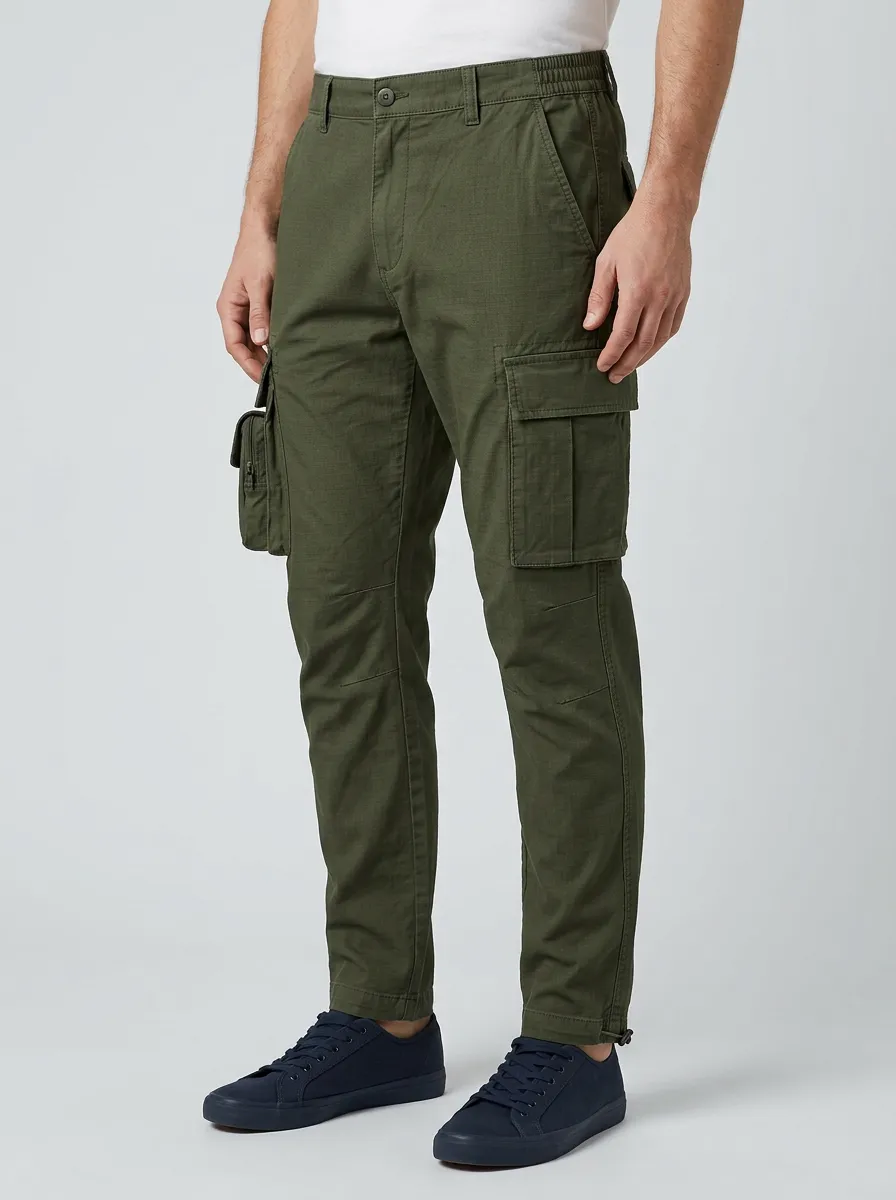 Men's Tactical Outdoor Olive Green Multi-Pocket Elasticized Waist Cargo Pants