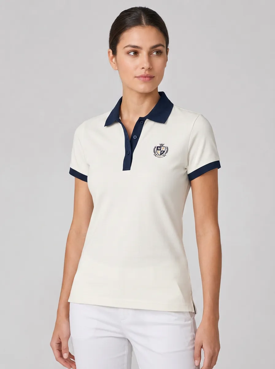 Women's Equestrian Lover Crest Logo Printed Contrast Trim Crest Polo Shirt