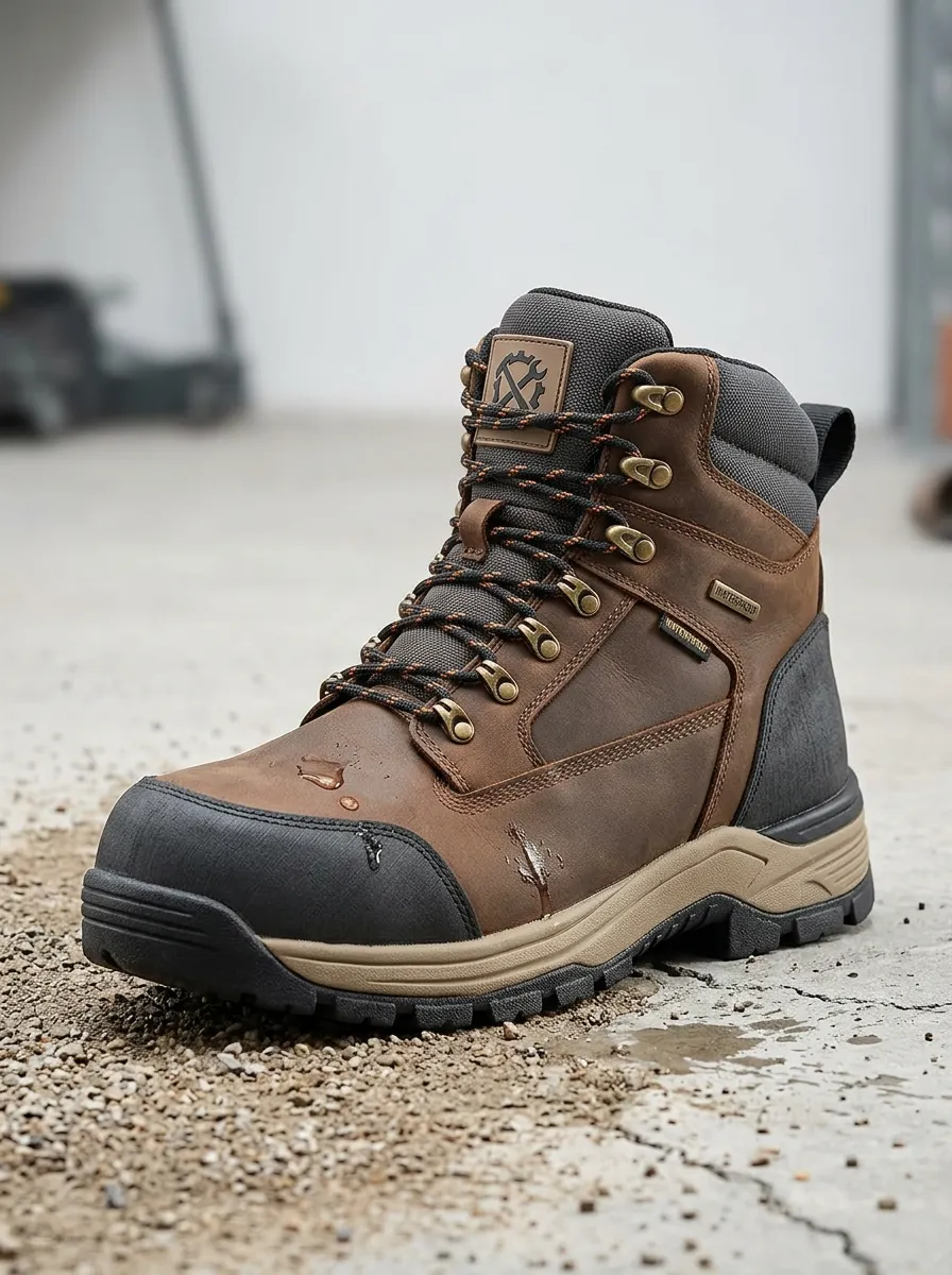 Unisex Mechanic Tool Logo Brown Waterproof Printed Work Boots