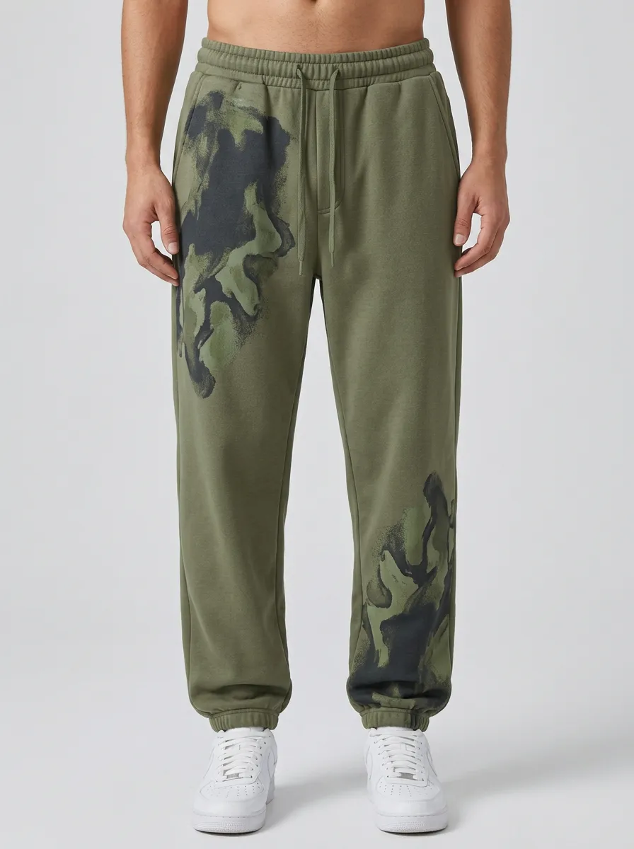Asymmetric Ink Print Tapered Joggers