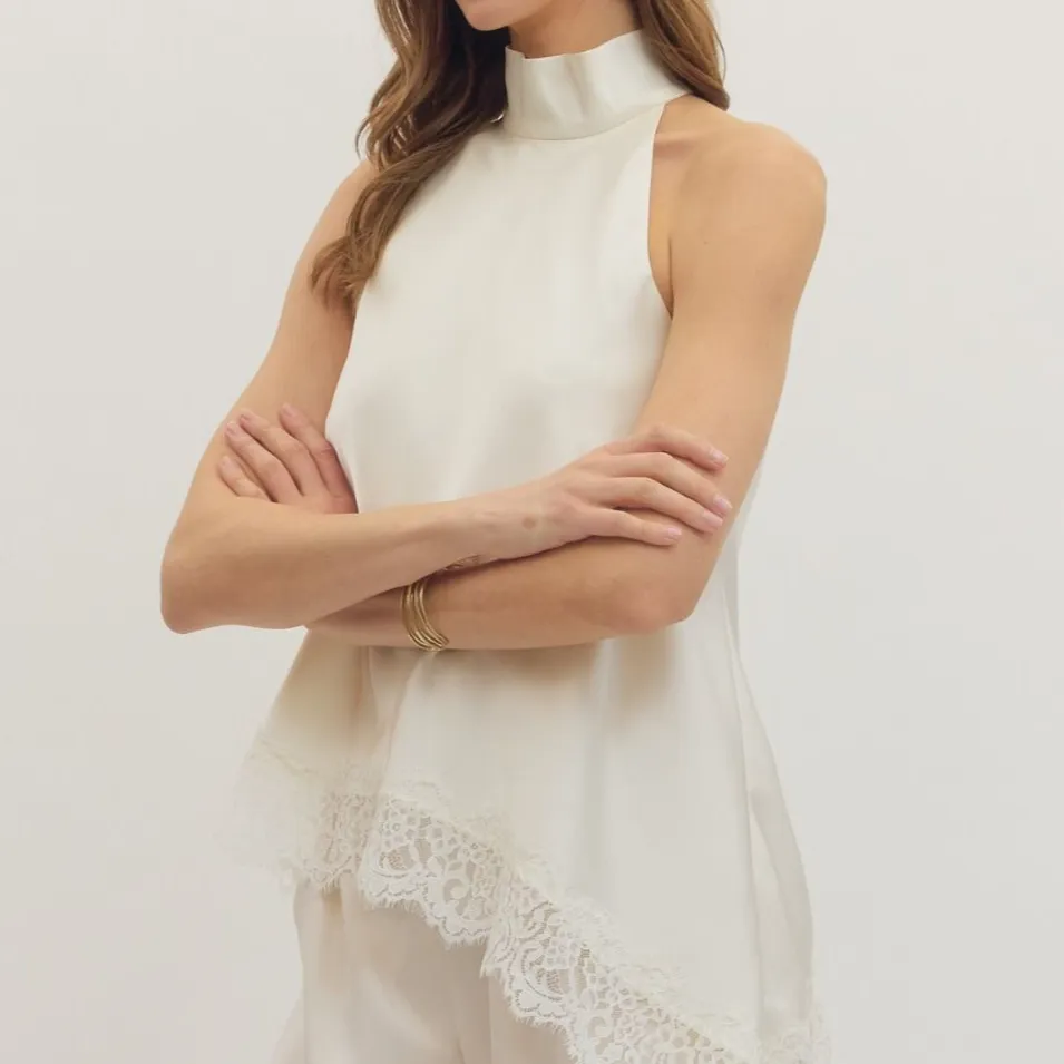 Relaxed Lace High Neck Top