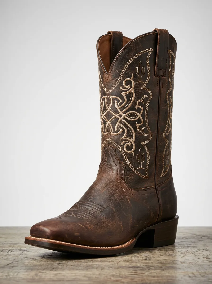 Men's Western Cowboy Cactus Embroidered Cowboy Boots