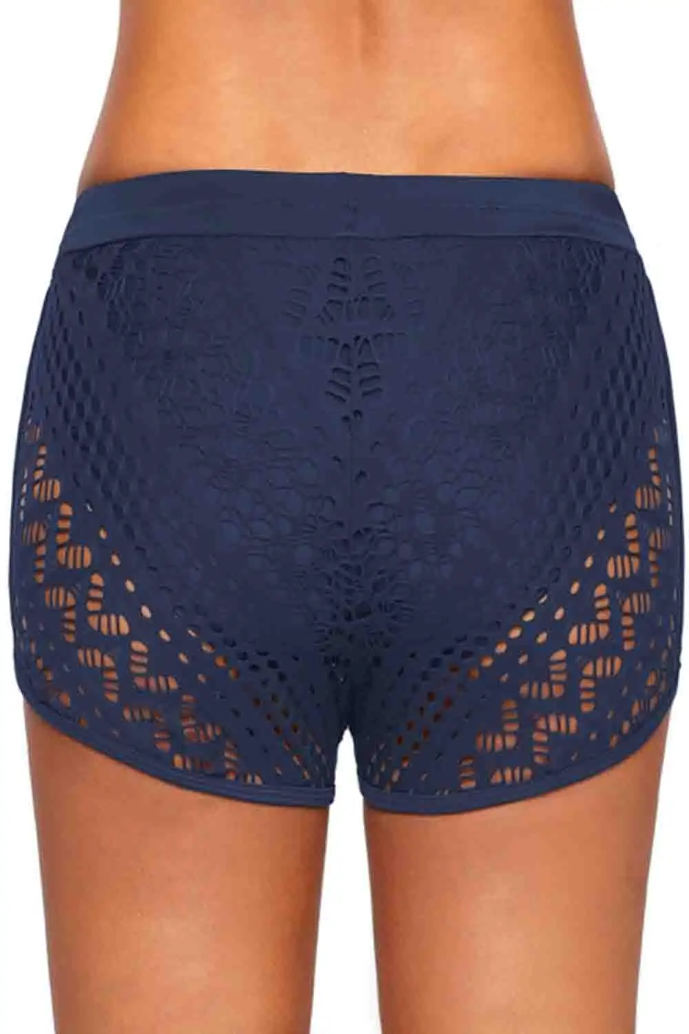 Swimwear Lace Panel Drawstring Waist Plus Size Swim Shorts