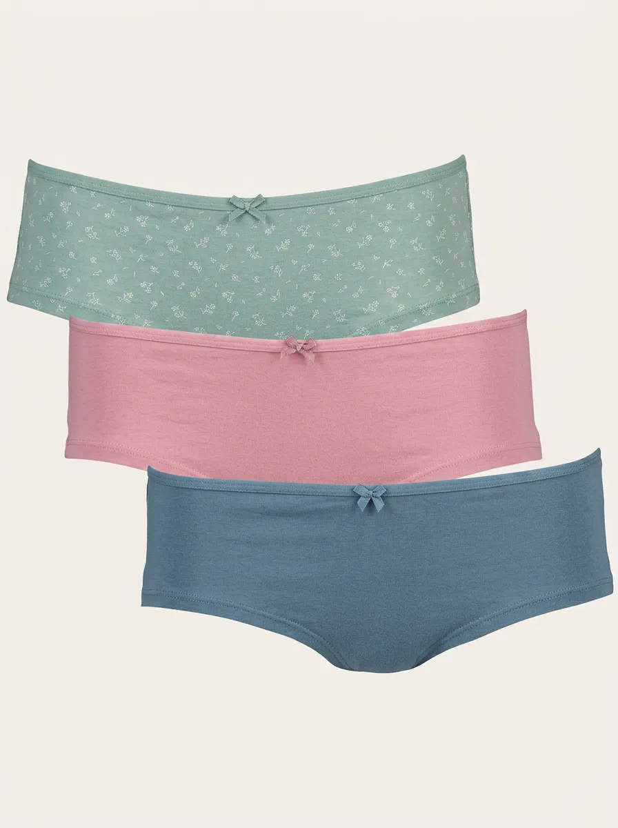 Classic Floral Bow-Detail Women's Three-Piece Panty Set