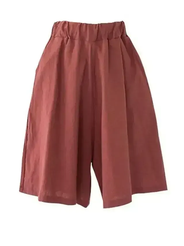 Women's Wide Leg Shorts Burmuda Shorts Linen Black Red Navy Blue Fashion Casual Daily Side Pockets Wide Leg Knee Length Comfort Solid Color M L XL 2XL 3XL